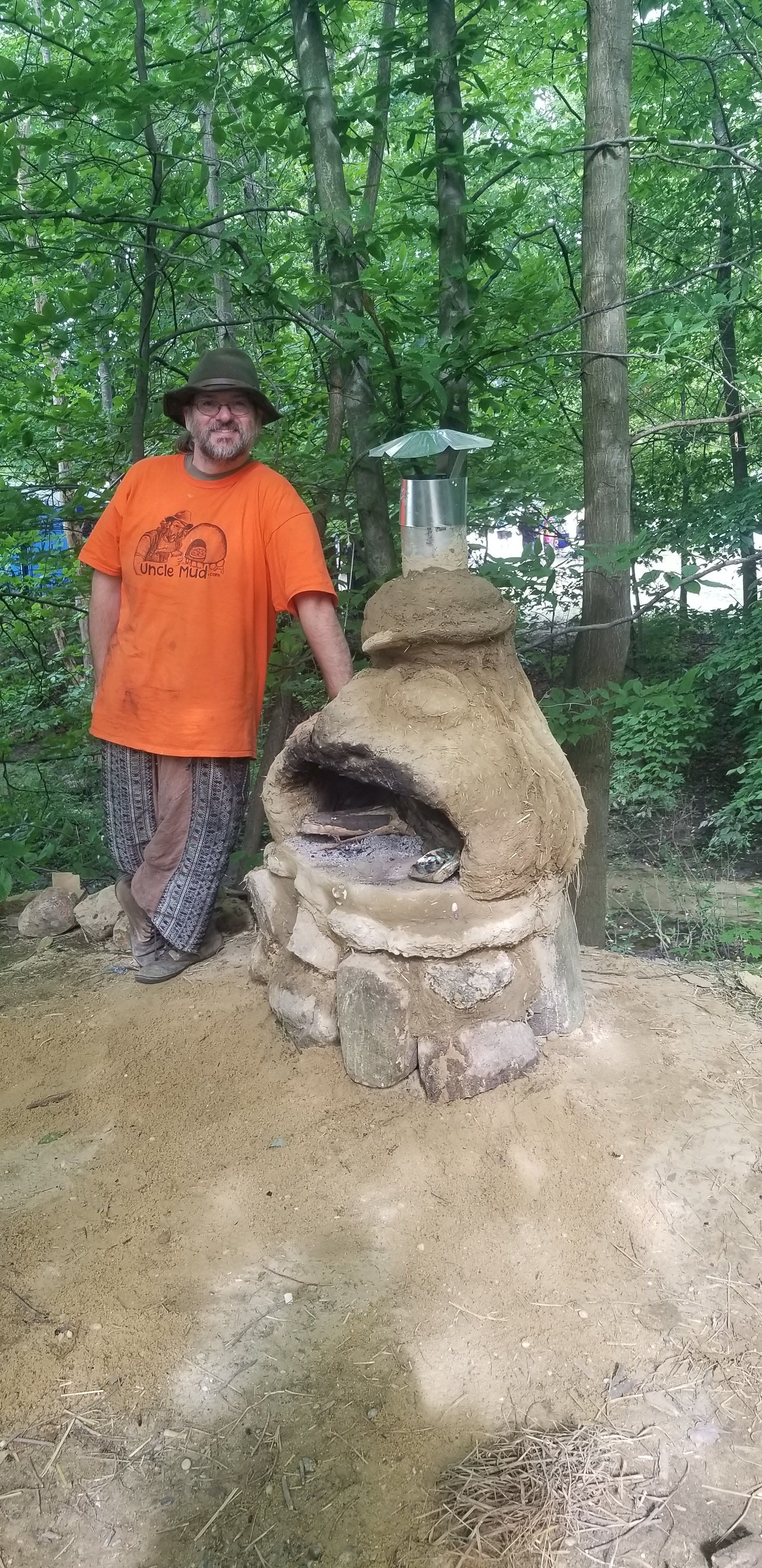Posing with the Earthen Cob Oven